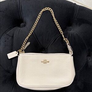 Coach Cream Leather Clutch with Gold Chain
